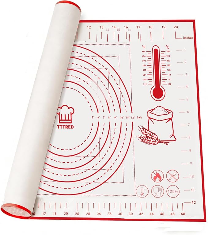 Silicone Pastry Baking Mat 16x24 Inch Large - Non-Stick Non-Slip Dough Rolling Mat with Measurement Markings for Kneading Pie Pizza Cookies Fondant Making Kitchen Counter Pad