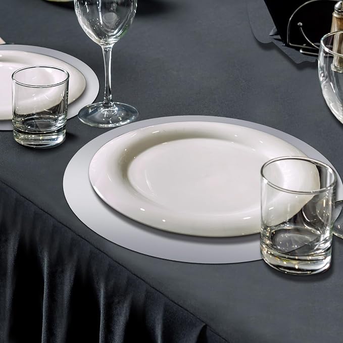 Tioncy 50 Pcs Silver Round Paper Placemats Disposable Table Mats | Elegant Table Mats for Wedding Birthday Banquet, Decorative Paper Design, Festive Dining Decoration, Easy Cleanup Tabletop