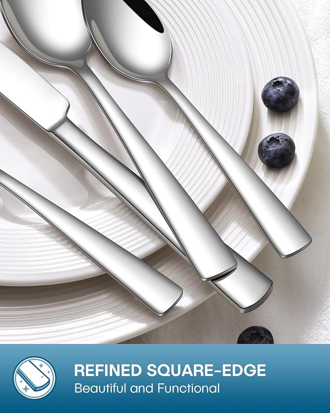 Stapava 40 Piece Silverware Set, Food-Grade Stainless Steel Flatware Sets for 8 Mirror Polished Cutlery Utensil Sets Include Dinner Knives Spoons and Forks Set Dishwasher Safe for Home Restaurant
