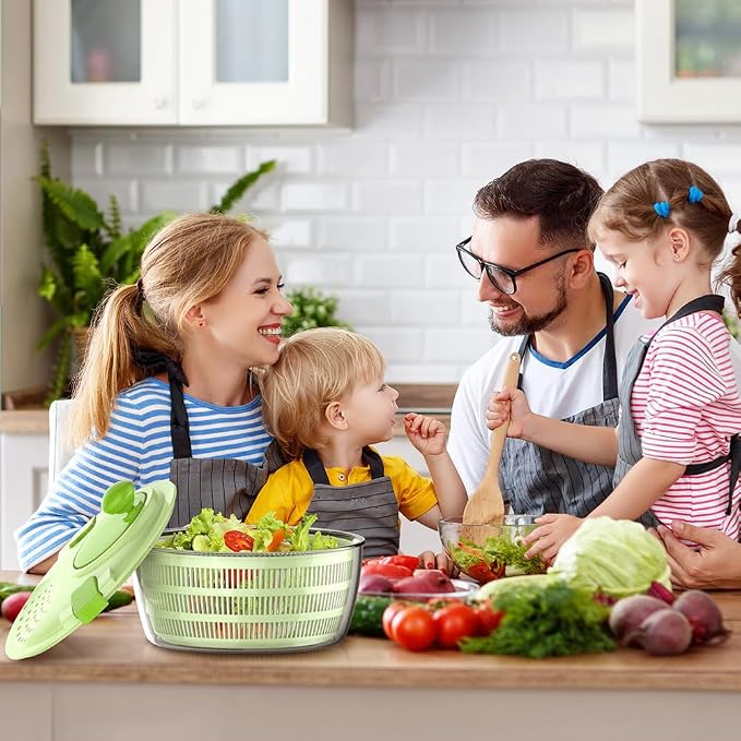 Salad Spinner 4.4 QT Lettuce Spinner with Bowl and Mesh Basket | Compact Space-saver, Fruit and Vegetable Washer for Washing, Spinning, and Draining