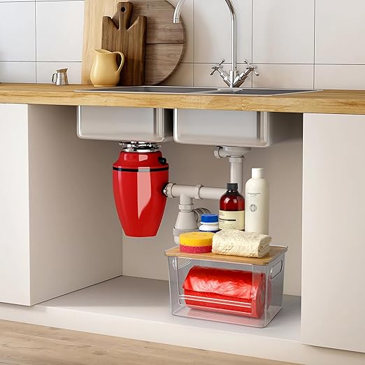 Stackable Trash Bag Dispenser with Wooden Top for Holding 13 to 33 Gallon Large Bag Sizes – Medium Size Garbage Bag Holder with Anti-Slip Base, Trash Bag Dispenser Under Sink (10.8"x6.7"x6" inches)