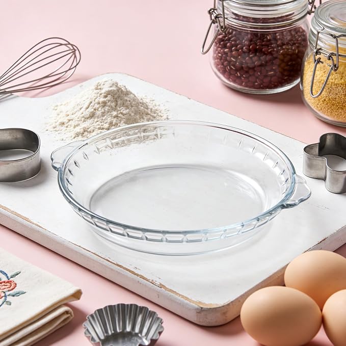 4 Set Glass Pie Pan with Handles, 8 Inch Glass Pie Plate for Baking, Round Glass Pie Dish for Baking Quiches, Tarts, Desserts & Salads, Oven & Freezer Safe Kitchen Accessories