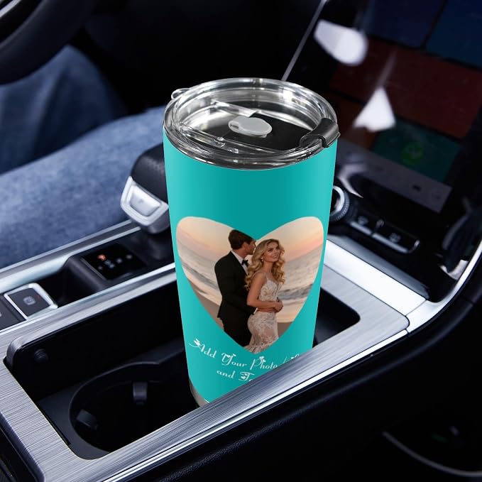 Personalized Tumbler Custom Vacuum Insulated Travel Mug Customizable Coffee Cup with Your Photos and Text Christmas Birthday Gift (2 Heart Photos+Text)