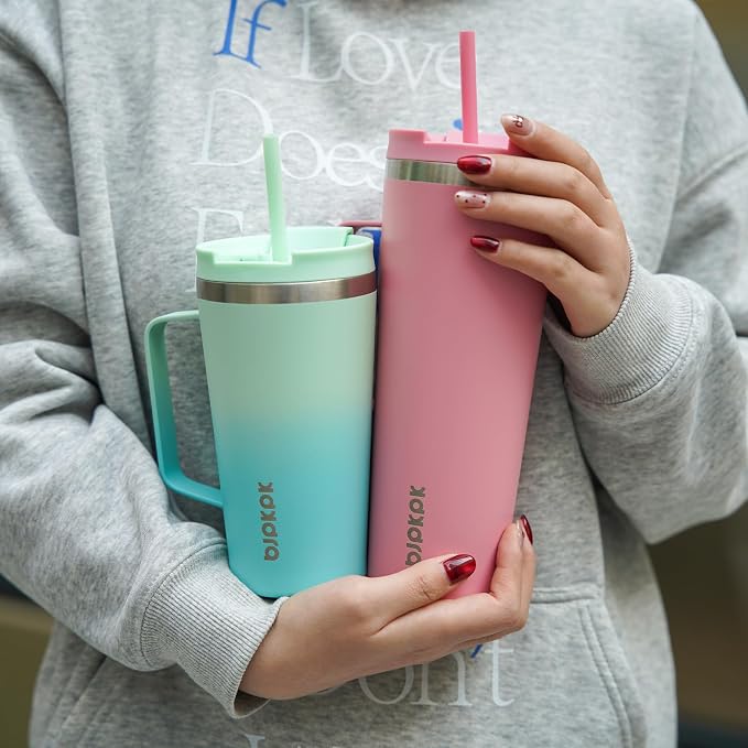 BJPKPK 30oz Insulated Tumbler with Handle, Lid & Straw, Stainless Steel | Double Wall Vacuum Insulated Coffee Travel Mug - Keeps Cold & Hot, BPA Free, Cupholder Fit for Office, Gym & Travel