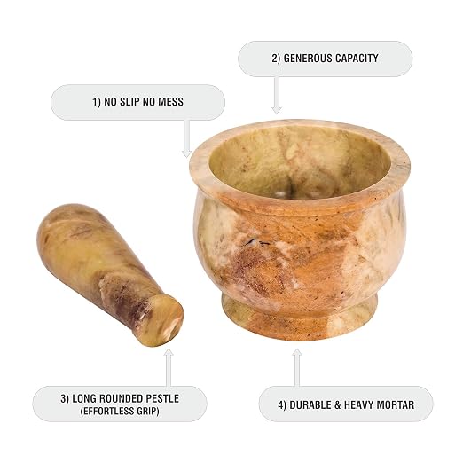 Mortar and Pestle, Made of Heavy Duty Polished Hard Stone, Natural Stone Grinder for Spices, Pastes, Herbs, Seasoning etc. (Haldi)