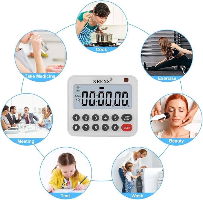 XREXS Digital Kitchen Timer Magnetic Countdown Up Cooking Loud Alarm | Mute Optional Magnet and Stand, Large Display Classroom Timer for Teachers (2 Batteries Included) Upgraded Version
