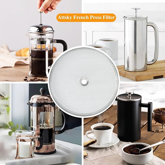 8 Pieces French Press Replacement Parts Stainless Steel Set, 6 Pieces 3.6in Universal French Press Screen, Containing Spiral Disk and Cross Disk for 34oz/3.6 Inch Wide French Press Coffee Press
