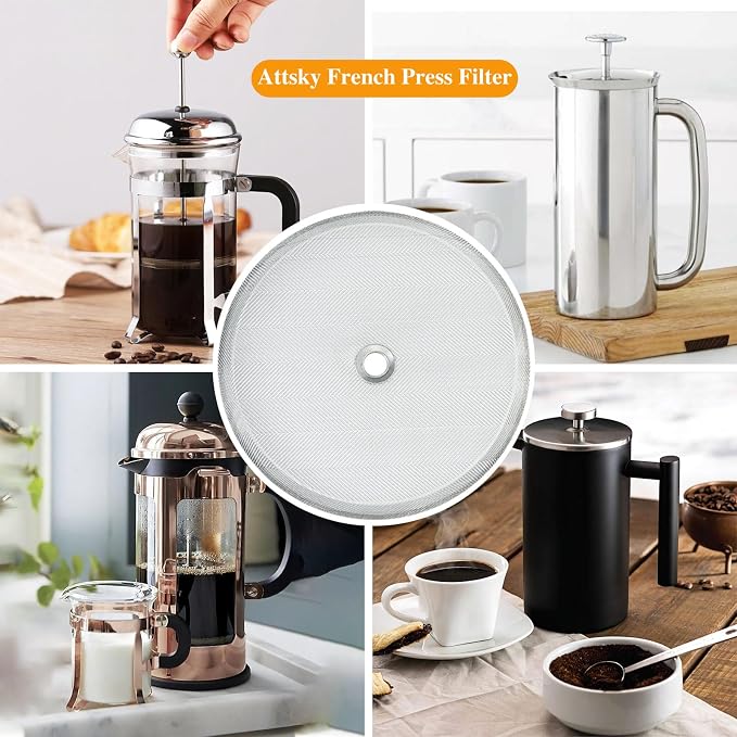 8 Pieces French Press Replacement Parts Stainless Steel Set, 6 Pieces 3.2in Universal French Press Screen, Containing Spiral Disk and Cross Disk for 21oz/3.2 Inch Wide French Press Coffee Press