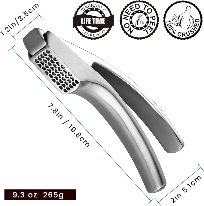 Gourmet Easy Lifetime Replace Garlic Press, No Need to Peel, Coarse Mince | Detachable Design for Easy Cleaning, Ergonomic Handle for Effortless Press, Stainless Steel Rust-Resistant, Dishwasher Safe