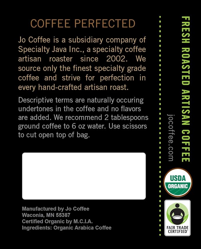 FARMERS MARKET JO: 12 oz, Organic Coffee, Ground, Lighter Roast | Soft Velvet Texture, USDA Certified Organic Fair Trade Certified Kosher, 100% Arabica Specialty Coffee, Non-GMO Gluten Free