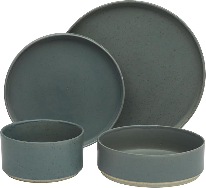 Gibson Elite Tatum Premium Porcelain Matte Reactive Glaze 16-Piece (Service for 4) Plates and Bolws Stackable Dishes Ceramic Dinnerware - Blue