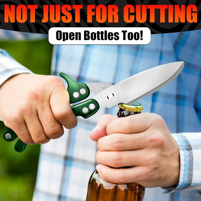 Kitchen Shears Heavy Duty, Safety Lock, Stainless Steel (Green) | Poultry Shears for Chicken, Turkey, Spatchcock, Fish; Bone Cutting Scissors, Micro-Serrated, Spring-Loaded, Separate to Clean