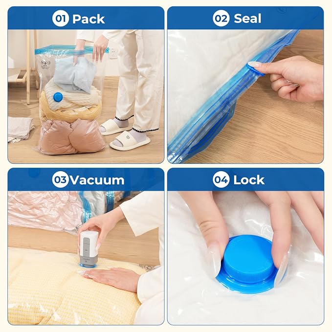 ETENWOLF 15 Combo Vacuum Storage Bags for Travel with Wireless Pump | Vacuum Seal Bags for Clothing Travel, Compression Packing Bags for Clothes and Blankets, Space Saver Bags in Carry-On Sizes