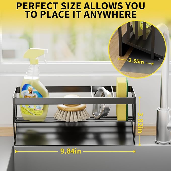 Kitchen Sink Caddy Organizer for Kitchen Countertop Organizers Black | 304 Stainless Steel, Removable Drip Tray, Home Decor Accessories