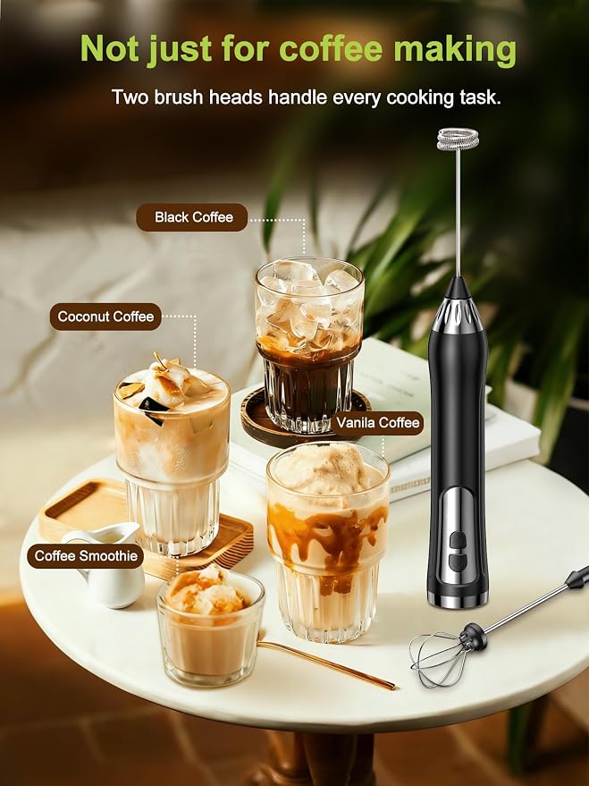 Rechargeable Milk Frother Handheld, IP67 Waterproof Coffee Frother with Digital Battery Display, 3-Speed Electric Milk Frother for Coffee, Latte, Cappuccino, Matcha, Protein Shakes & Eggs (Purple)