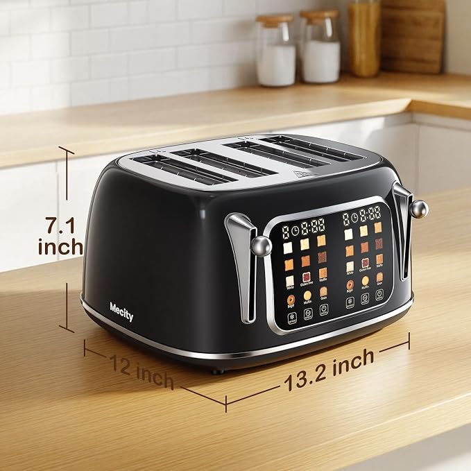 Mecity Toaster 4 Slice, Touch Screen Wide Slot Retro Toaster For Breads Bagel Muffin Waffle, House Warming Gift New Home, 120V 1650W, Jet Black