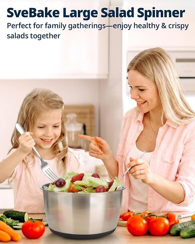 Stainless Steel Salad Spinner, 6.34Qt Large Lettuce Dryer, BPA-Free Vegetable & Fruit Washer with Drain, Easy Clean, Non-Slip Base, Transparent Lid