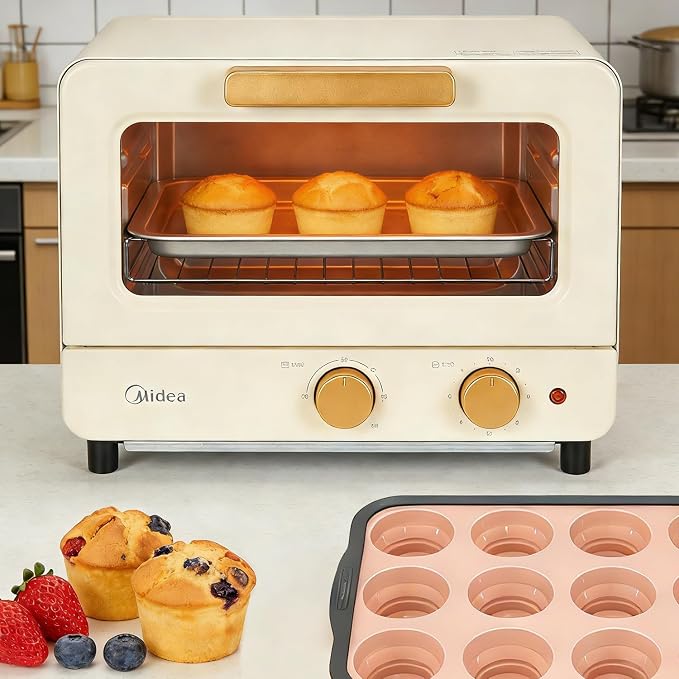 Silicone Muffin Pans for Baking with Metal Frame, 12-Cup Silicone Muffin Pan, BPA-Free Nonstick Coating, Easy Release & Clean, Oven & Dishwasher Safe ,Versatile for Baking, Custards & Cupcakes(Pink)