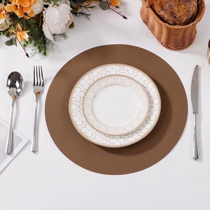 SHACOS 100 pcs Round Paper Placemats Disposable 13 inch Colored Paper Decorative Place Mats for Wedding Birthday Party Bridal Baby Shower Events Table Decoration, Brown