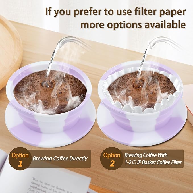 Paperless Travel Collapsible Pour Over Dripper Kit, Travel Pour Over Coffee Maker Camping, Collapsible Silicone Coffee Filter, Camping Coffee Pour Over, Single Cup Backpacking Coffee Maker