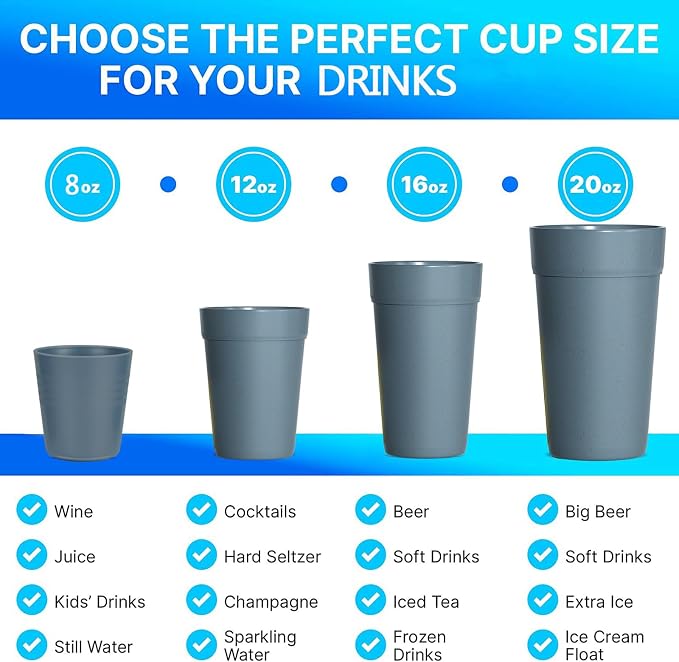 Homestockplus 12Oz Wheat Straw Cups, Set of 8 - Reusable Plastic Cups for Kitchen, Home, Office, and Outdoor Use - Dishwasher and Microwave Safe - Eco-Friendly and Unbreakable Drinking Cups