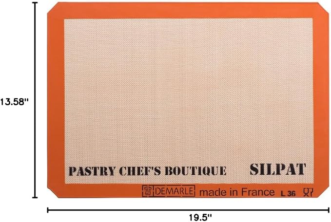 Sasa Demarle Silpat Premium Non-Stick Silicone Baking Mat, Big Sheet Pan Size (2/3) for a 15''x 21'' Sheet Pan - 13.58''x 19.5'' - ONE MAT ONLY - by Pastry Chef's Boutique