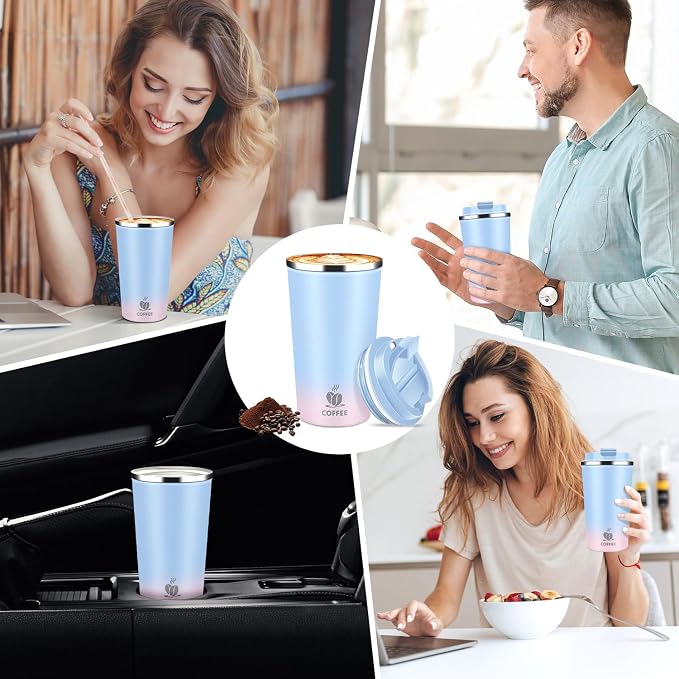 17oz Insulated Travel Coffee Mug with Flip Lid – Leakproof Stainless Steel Insulated Coffee Tumblers, Reusable Coffee Cup for Hot & Cold Drinks, Perfect for Camping & On-the-Go