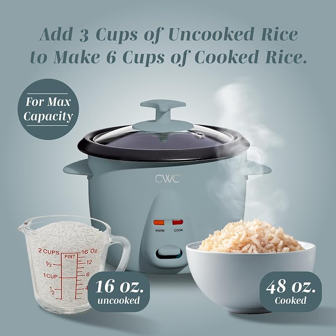 COOK WITH COLOR 6 Cup Rice Cooker 300W - Effortless Cooking and Perfectly, Cooks 3 Cups of Raw Rice for 6 Cups of Cooked Rice, Slate Blue | 300W, Cooks 3 Cups Raw Rice, 6 Cups Cooked Rice, Effortless Cooking