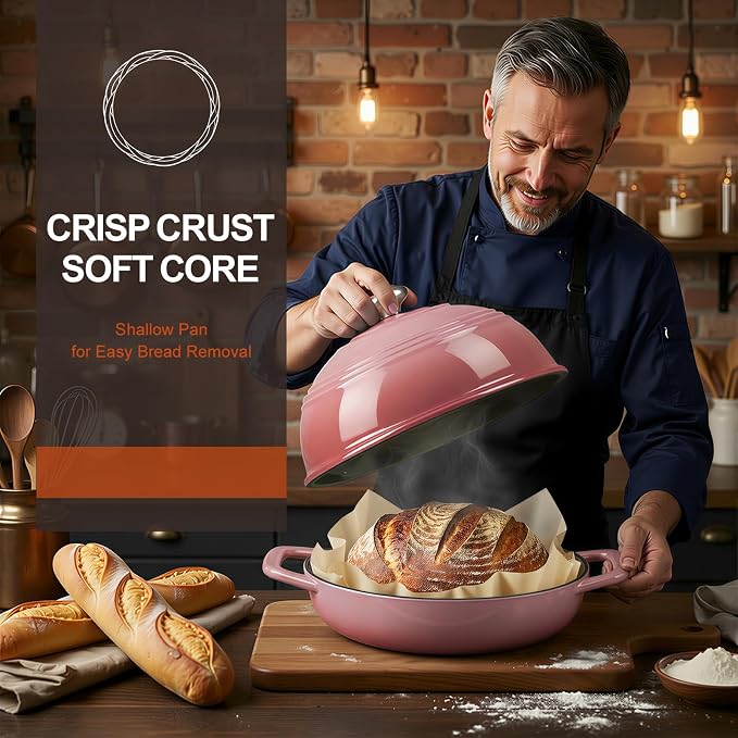 Overmont Enameled Cast Iron Dutch Oven, 6QT Bread Oven with Dome Lid Recipe | Tall Bread Pot with Potholders, for Sourdough Bread Baking Artisan Loaves, Crispy Crust & Better Oven Spring, 500°F Oven Safe