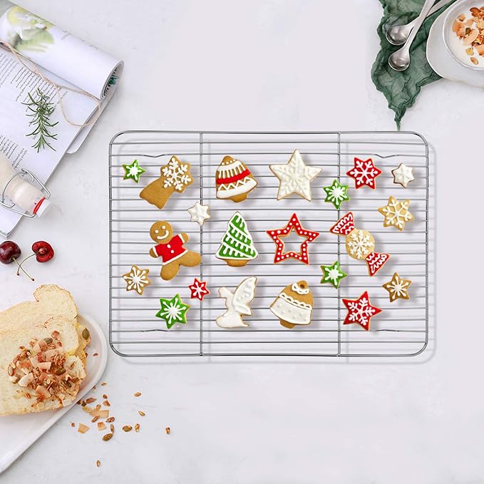 TeamFar Baking Sheet with Cooling Rack Set, 12.5 x 9.5 x 1 inch | Stainless Steel Baking Pan Tray Cookie Sheet with Baking Rack, Non Toxic & Healthy, Mirror Finish & Dishwasher Safe