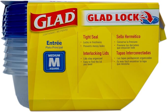 Glad GladWare Entree Food Storage Containers, Medium, 25 Oz, 5 Count, 2-Pk | Lock-tight seal for meal prep and lunches; microwave and dishwasher safe