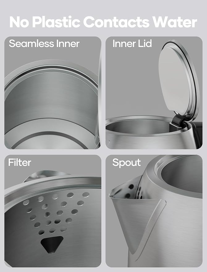 Electric Kettle Stainless Steel, 1.7L Water Boiler & Heater, 1500W Hot Tea Pot, Boil Dry Protection & Auto Shut-Off, BPA-Free
