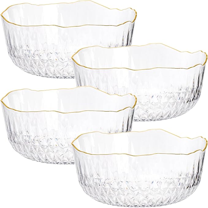 Frcctre 4 Pack 70 Ounce Small Clear Plastic Serving Bowls, 8 Inch Round Plastic Salad Mixing Bowl Reusable and Disposable Catering Bowls for Party, Salad, Fruit, Snack, Chip, Popcorn