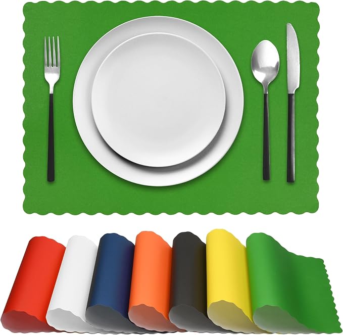 Paper Placemats for Dining Table - Disposable Scalloped Edges Color Table Mats Great for Parties and Christmas Table Decorations 10"x14" (Hunter Green) 50ct