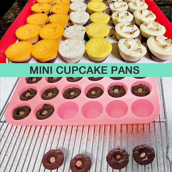 Silicone Mini Muffin Pan, 24 Cups Cupcake Pan, 2PCS | Nonstick, Heat-resistant, Reusable, for Making Muffin Cakes, Tart