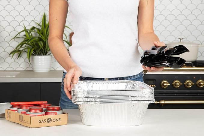 Alpha Living 6 Pack Refill Kit - Disposable Chafing Dish Buffet Set, Welded Body Food Warmers for Parties, Fuel Cans, Half Size Pans, Warming Trays
