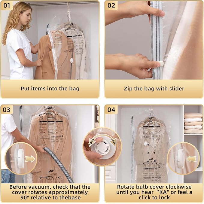 TAILI Hanging Vacuum Sealer Storage Space Saver Bags for Clothes, Suits, Coats or Jackets, 4 Pack Jumbo 53x27.6 Inches, Clear | Vacuum Seal Bags for Clothing, Space Saver Winter Clothes Storage Closet Organizer Garment Storage