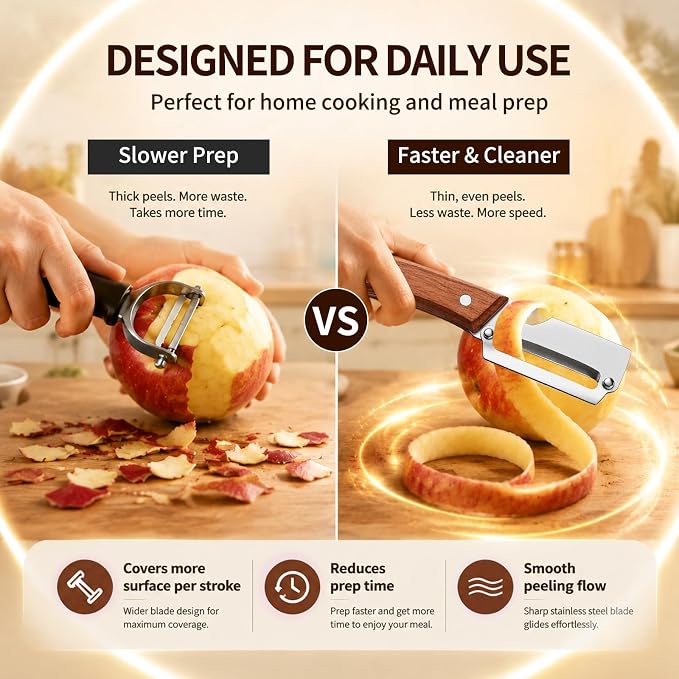 Multi-Functional Vegetable Peeler for Kitchen, Ultra-Sharp Stainless Steel Blade with Wooden Handle and Bottle Opener,2-in-1 Stainless Steel Kitchen Tool for Fruit Apple Potato Pumpkin Papaya