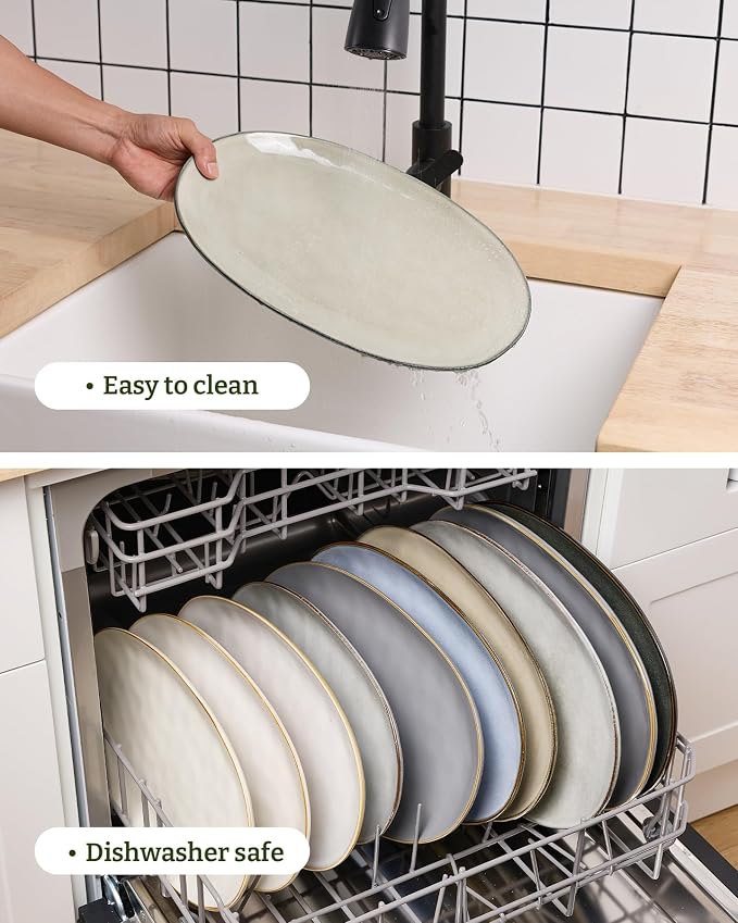 famiware Serving Platters Set of 3 Sizes - Oval, Light khaki | 15.59"/14.3"/12.9" Fine Stoneware Serving Trays for Party, Entertaining for Food, Turkey, Cheese, Microwave Dishwasher Safe