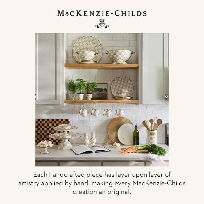 MACKENZIE-CHILDS Everyday Bowl, Extra Small, Brown-and-White Mocha Check | Hand-painted design, made from enameled steel, decorative serving bowl, 6" dia. x 2" H, 2-cup capacity