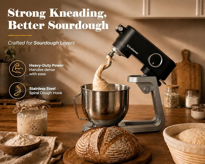 Stand Mixer Powerful DC Motor, Heavy Duty Dough Mixer 5.3 QT | Multifuncational Kitchen Mixer with 4 Stainless Steel Attachments and Universal Hub, Quiet Operation with Timer, 8-Speed
