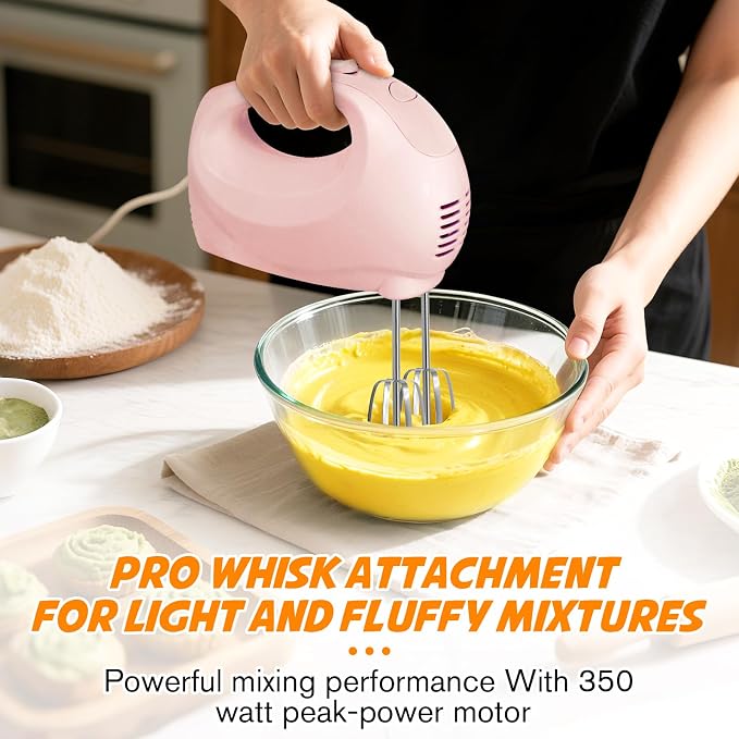 Handmixer Electric Handheld - 7 Speed Portable Kitchen Mixer Electric with 5 Stainless Steel Accessories Whisk, Food Beater for Whipping Mixing Cookies Cakes Home (CX6613-PK)