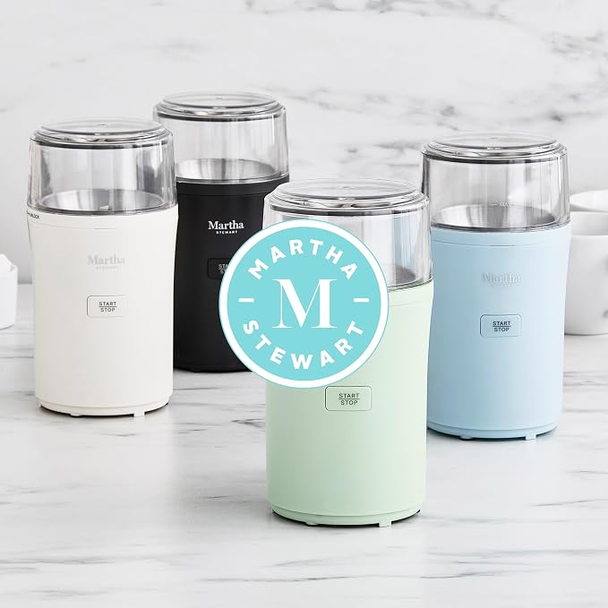 Martha Stewart Electric Coffee & Spice Grinder with Dual Bowls, Honeydew | Dual 2.5oz Removable Bowls for Coffee Beans, Nuts, Herbs & Spices, Stainless Steel Blade, One-Touch Pulse Control, Easy Clean