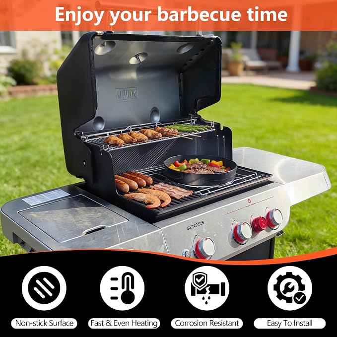 Upgraded 7421 Gourmet BBQ System Griddle for Weber 22 inch Charcoal Grills | Cast Iron Griddle Weber Original Kettle Premium Smokers, Performer Premium Grill