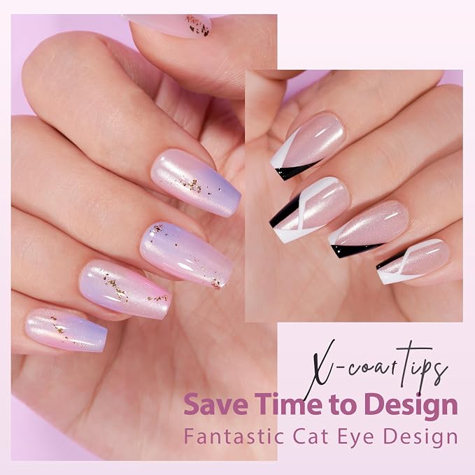 BTArtboxnails XCOATTIPS Cat Eye Press On Nails, Short Coffin, Bling Baby | Lamp-Curable 4-Week Wear, Salon Quality Value at Home, Natural Nail Look, Easy-to-Apply for Beginners, 1606ct Nail Tips Only