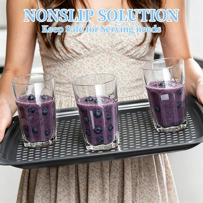 2 Pack Anti-Slip Serving Tray with Handles, 16" x 12", (Grey & White) | with Non Slip Food Tray with Surface Grippy Dots, Lap Tray for Eating on Couch, Breakfast Dinner Snack Fruit Tray