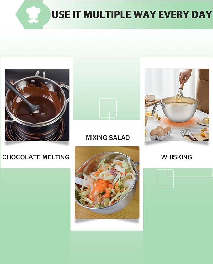 3PCS Stainless Steel Mixing Bowls ,Nesting Bowls With Silicone Spatula | 304 food-grade steel, rust-resistant. 3 sizes:1.1/1.8/2.3qt for mixing, salads, melting. Dishwasher & freezer safe