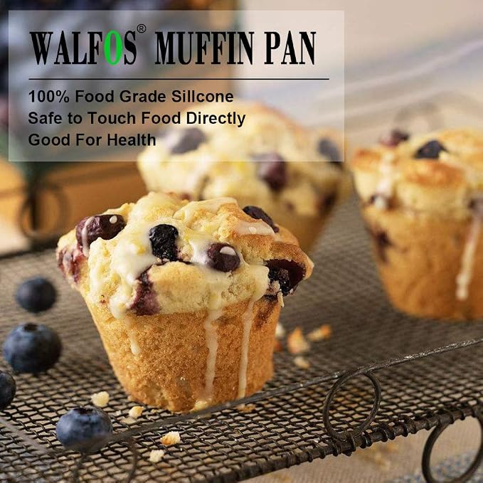 Walfos Silicone Texas Muffin Pan - 6 Cup Jumbo Silicone Cupcake Pan, Non-Stick, Just Release! Perfect for Egg Muffin, Big Cupcake - BPA Free and Dishwasher Safe