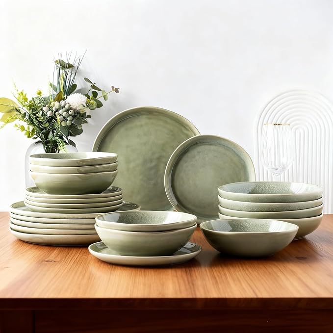 AmorArc Ceramic Dinnerware Sets for 8, 24Pcs Plates and Bowls Sets Dishes | Stoneware Handmade Reactive Glaze Dinner Set, Highly Scratch Resistant | Dishwasher & Microwave Safe Dishware