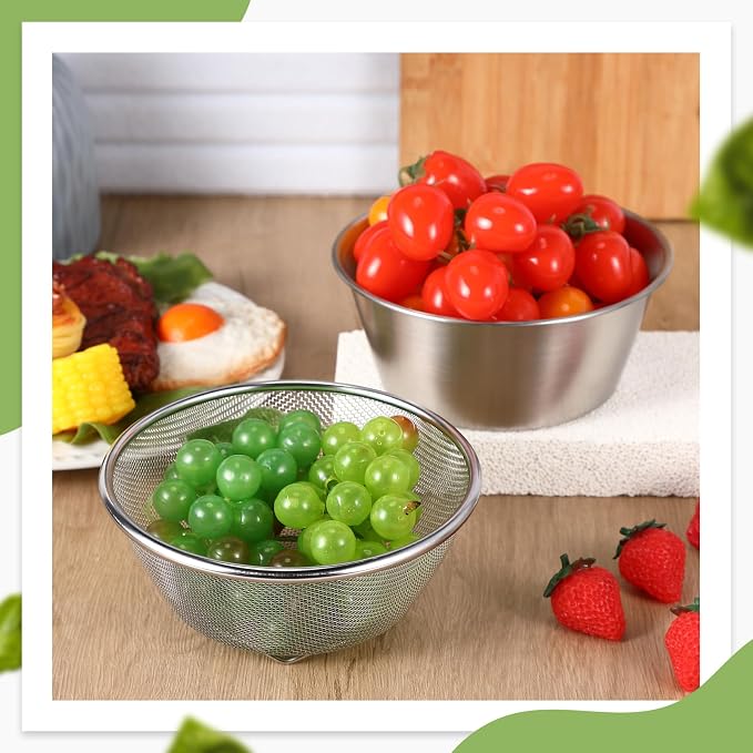Mini Colander Food Strainer | Fine Mesh Colander with Bowl, 305 Stainless Steel, Strainer for Washing Fruits Vegetables Rice, Kitchen Cooking Prep